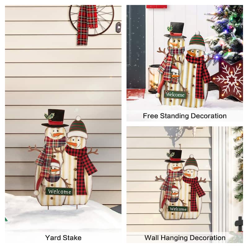 Glitzhome Metal Christmas Snowman Family Nutcracker JOY Yard Stakes Wall Decor