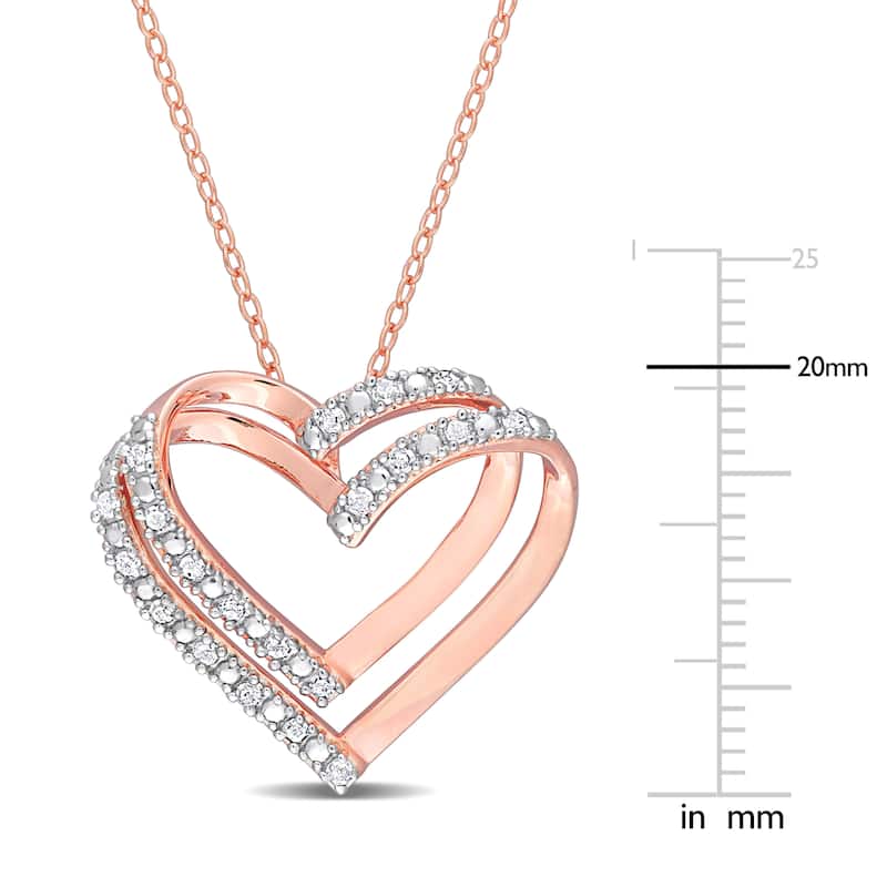 Miadora 1/5ct TDW Diamond Open Double Heart Necklace in Rose Plated Sterling Silver