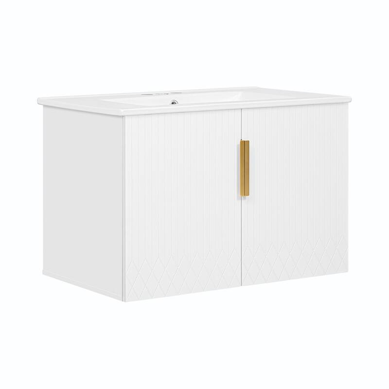 30" Vintage Bathroom Vanity with Ceramic Sink, 3 Holes Single Ceramic Sink
