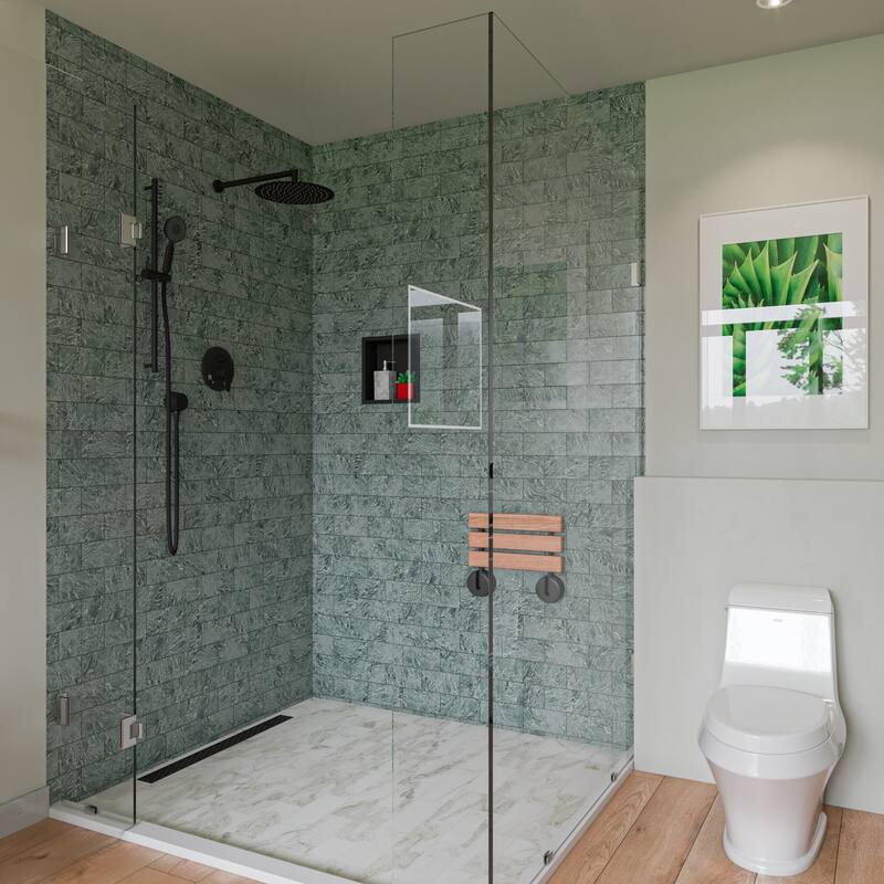 Black Matte 16" Wide Foldable Teak Shower Seat with Round Hardware