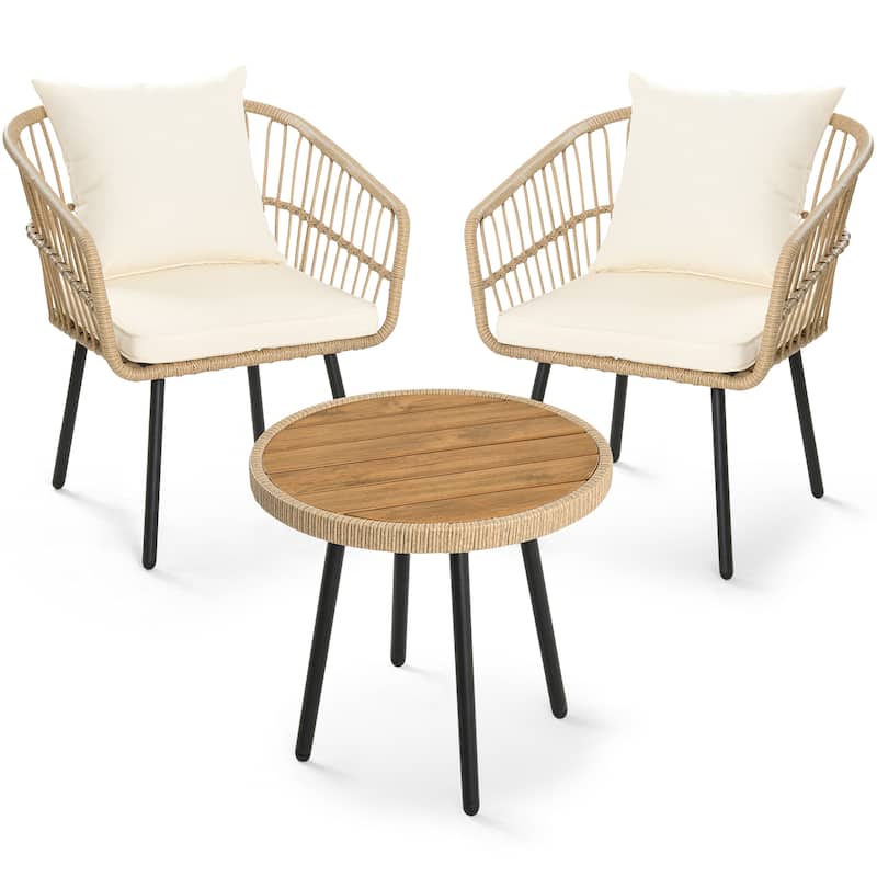 Moasis 3 Pieces Outdoor Wicker Rattan Patio Conversation Bistro Set - Beige/Yellow
