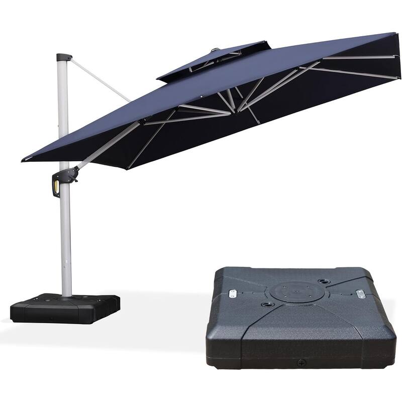 PURPLE LEAF 12ft Square Patio Umbrella Cantilever Umbrella with Base - Navy Blue