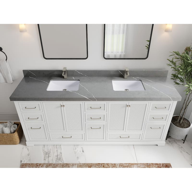Willow Collections 84 in. W x 22 in. D Alys Double Bowl Sink Bathroom Vanity with Countertop - 2"Piatra Gray - White