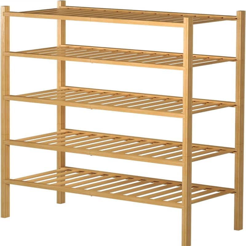 5 Tier Bamboo Shoe Rack for Closet Free Standing Wood Shoe Shelf - 11"D x 27"W x 33"H