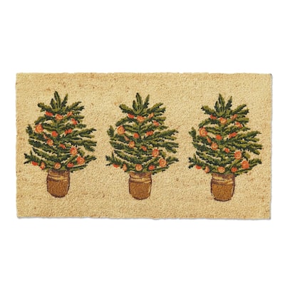 Citrus Tree Natural Coir Door Mat 30x17 Everyday Multicolor PVC Backing Easy Clean Shake or Brush