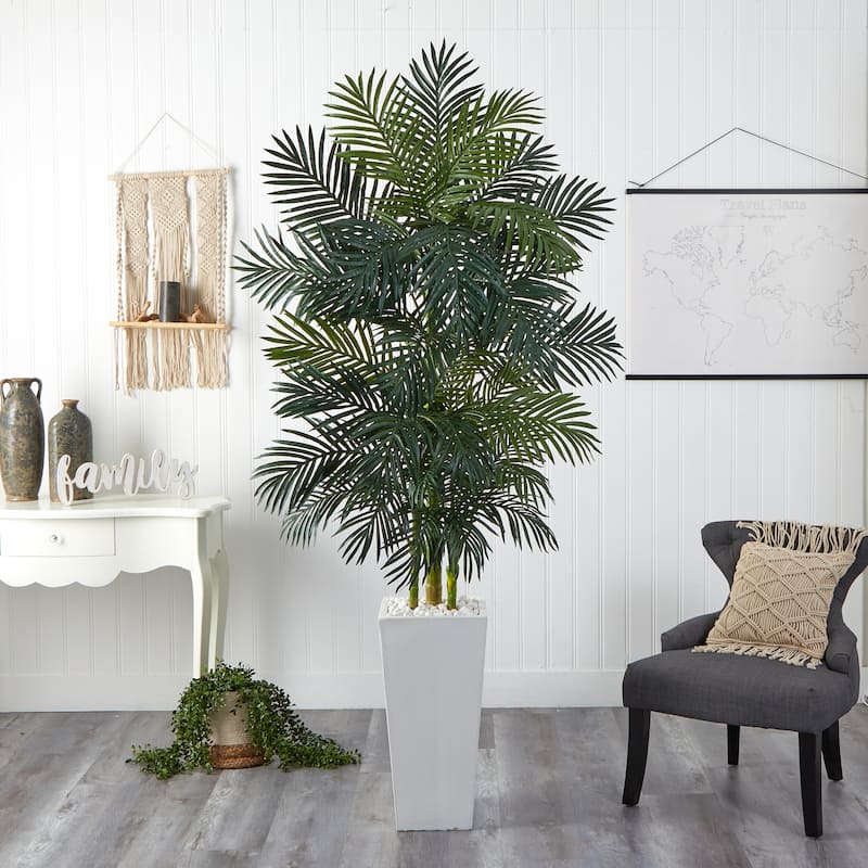 Tall Golden Cane Palm Tree 7.5ft Indoor Artificial Palm with Planter - Home Decor Accent - Green - 61 Inches and Over