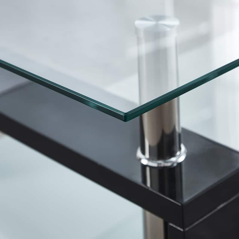 Artisan Center Coffee Table,Tempered Glass Top Stainless Steel Legs for Living Room