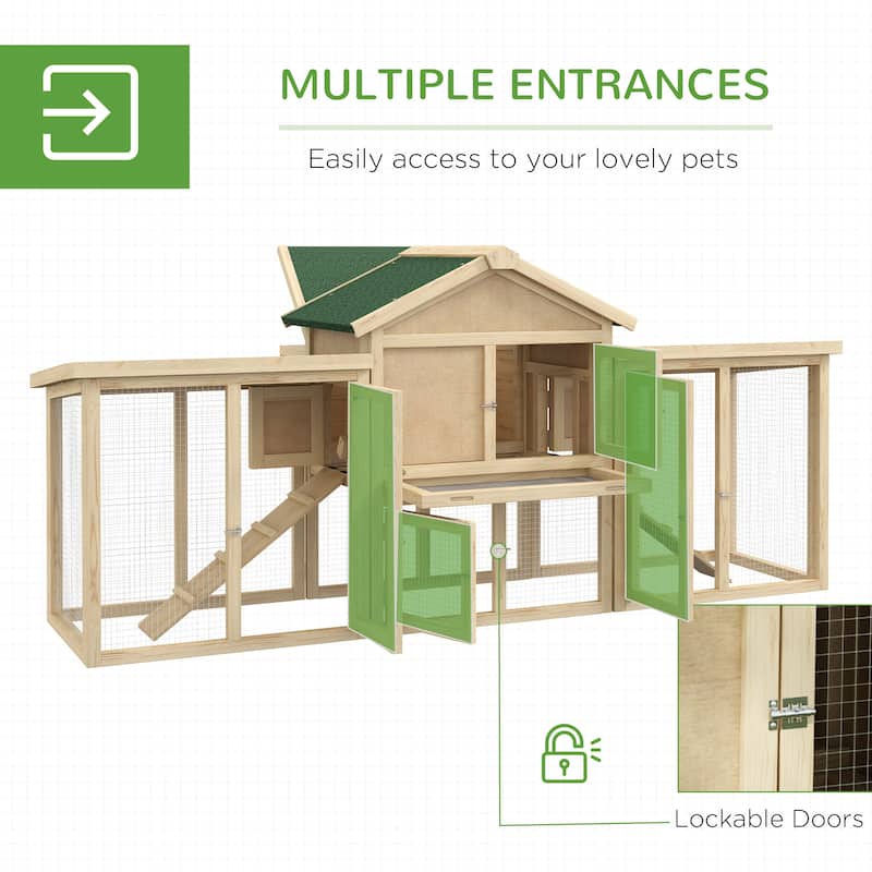 Large Wooden Chicken Coop with Nesting Box Run Ramp and Ventilated Wire Mesh for Poultry