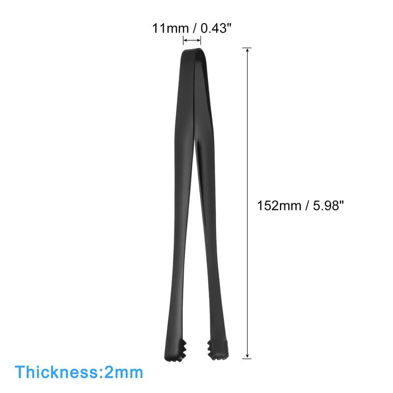 Serving Tongs, 2pcs 6 Inch - Stainless Steel Ice Tongs for Dessert - 6 Inch - Black