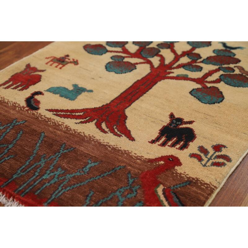 Animals Pictorial Kazak Oriental Accent Foyer Rug Handmade Wool Carpet - 2'0"x 3'0"