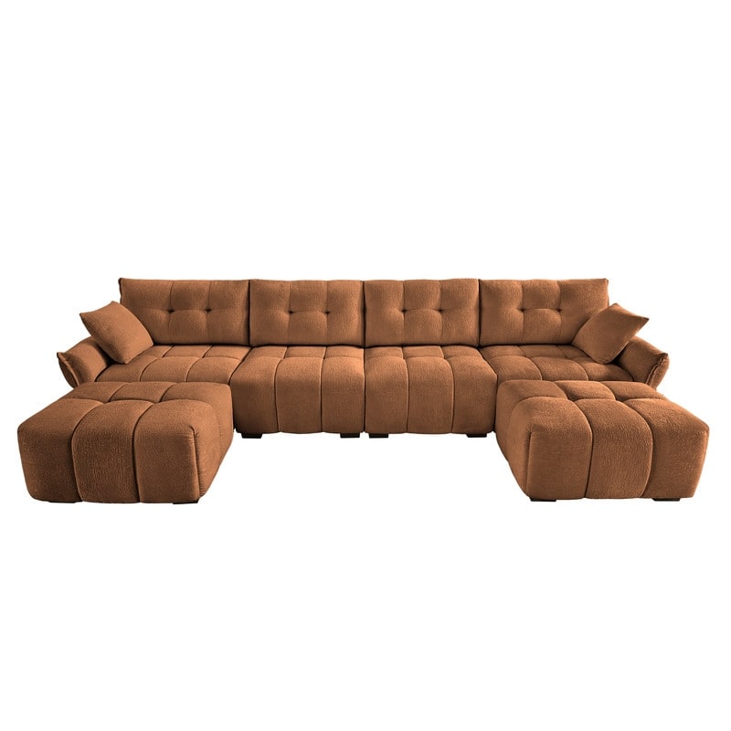 141.7" Chenille 4 Seater Upholstered Sofa with 2 Ottoman