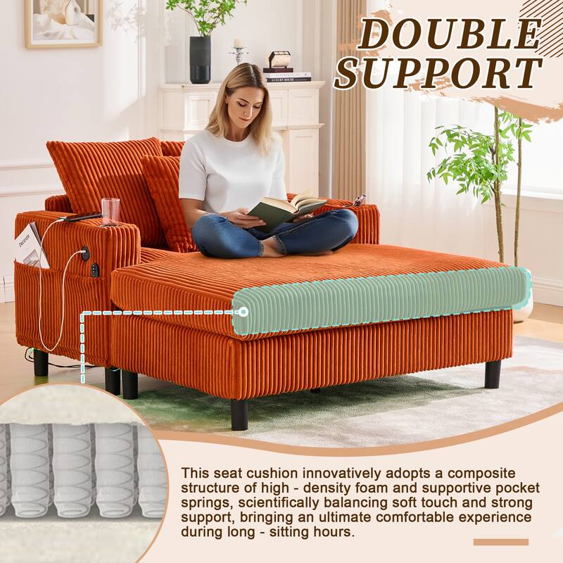 GDFStudio - Corduroy Recliner Sofa with USB Charging, RGB LED Light Strip - Suitable for Living Room and Bedroom