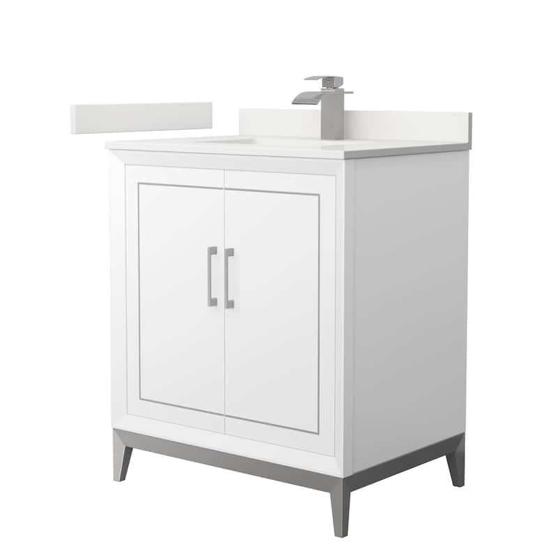 Wyndham Collection WCH515130S-QTZ-UNSMXX Marlena 30" Free Standing - White / White Quartz Top / Brushed Nickel Hardware