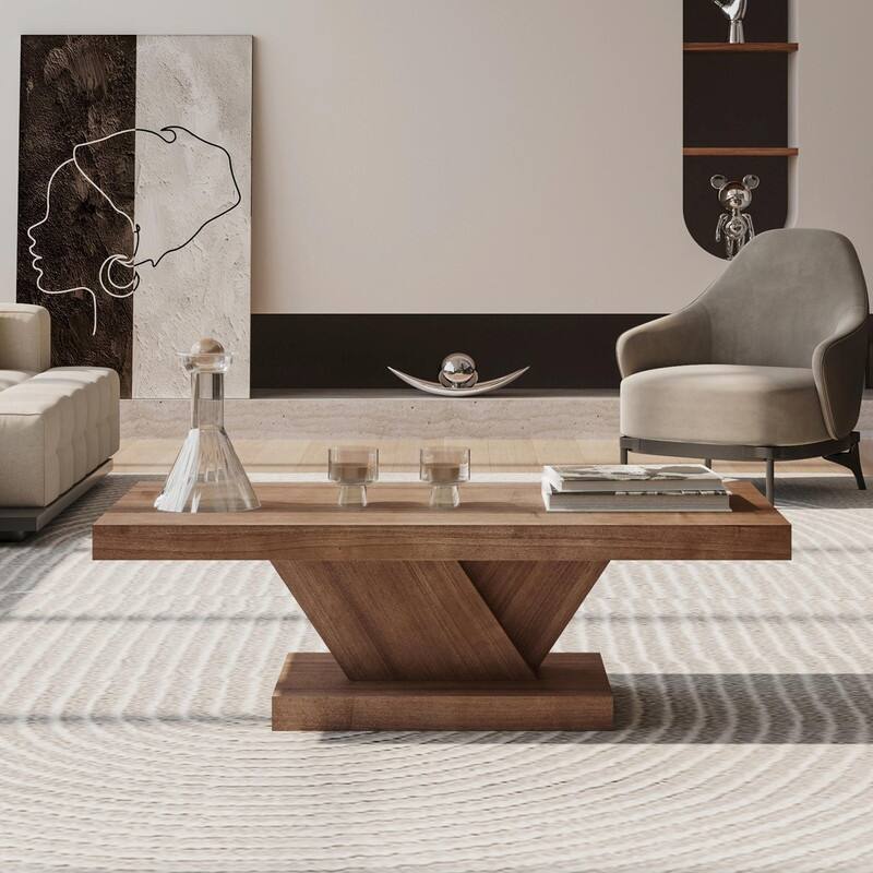 47" Modern Cross-Leg Coffee Table - Solid Wood Veneer Center Table with Sturdy X-Shape Design and Ample Storage