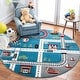 preview thumbnail 23 of 68, SAFAVIEH Carousel Kids Riemy Neighborhood Road Rug 3' Round - Turquoise/Ivory