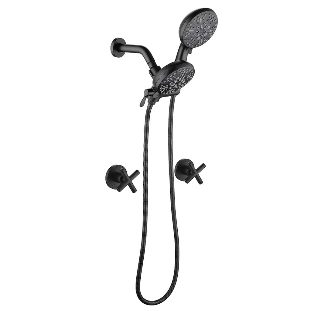 Wall Mount Shower Faucet with Hand Shower Brass 7-Setting Spray Dual Head Wall Mounted Shower System with Valve