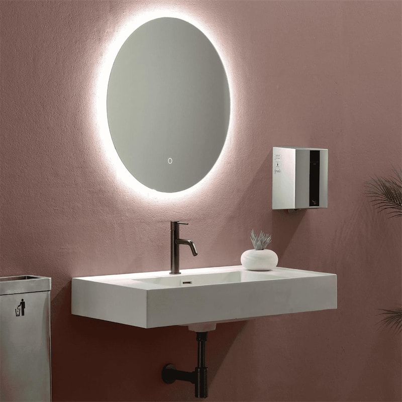 Round LED Bathroom Mirror 24 Inch Modern Wall Mounted Mirror with Three LED Lights Circle Mirror for Bathroom Vanity,Washroom - Clear