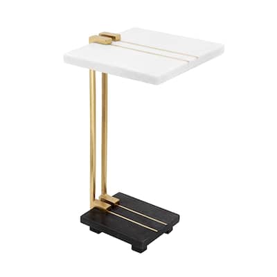 12.5x12x22" Aluminum And Marble C-Shaped Side Table