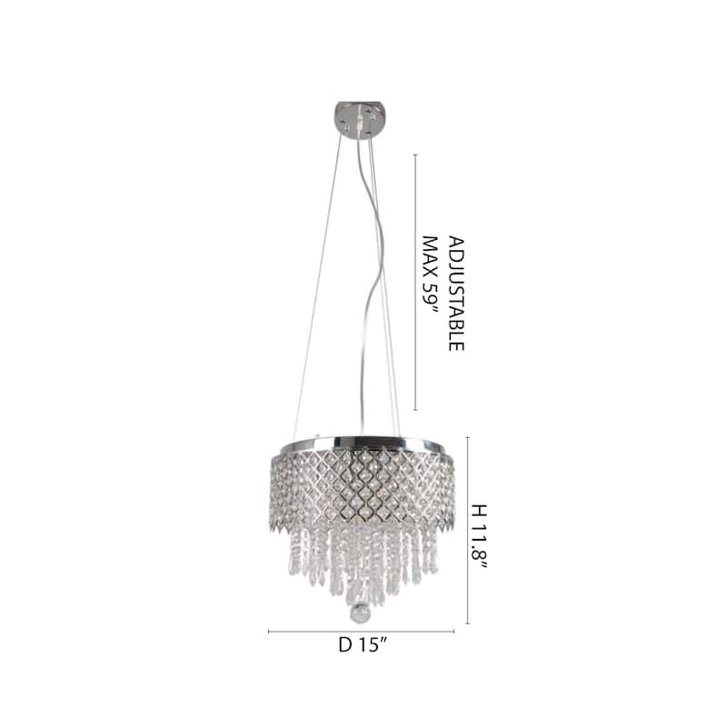 5-Light Chrome Metal Chandelier With Clear Crystals