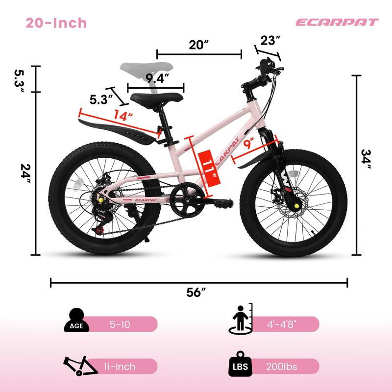 20 inch Mountain Kids Bike for Boys & Girls, Ages 6-12, 7-Speed with Front Suspension