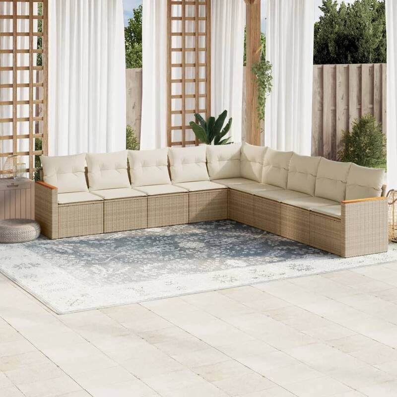 vidaXL Garden Sofa Set Black - 24.4 x 24.4 x 27.2 - Beige 9 Piece Set Without table