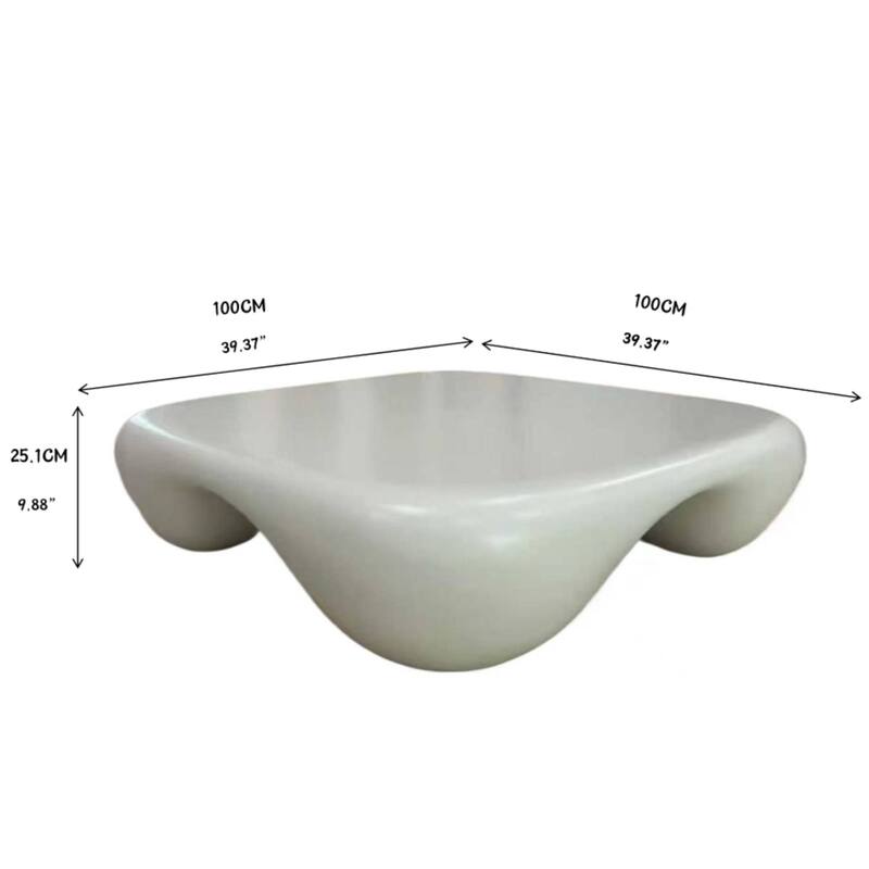 Low Height Profile Rounded Lines Square Shape Coffee Table with Arc-shaped Depression, End Table for Different Scenarios