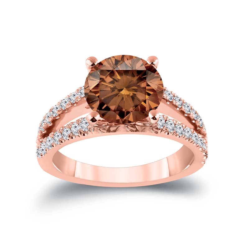 Auriya 14k Gold 2 1/4ctw Round Brown Diamond Engagement Ring (H-I, SI1-SI2)