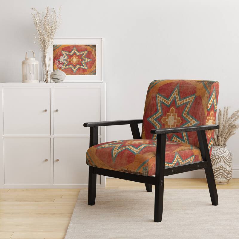 Designart "Moroccan Orange Tiles Collage I" Upholstered Bohemian Chic Accent Chair - Arm Chair