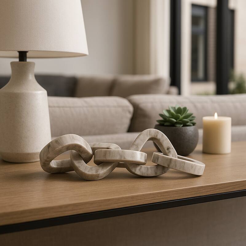 Marble Decorative Object Carved Chain Sculpture Home Decor -15", Ivory - 14.5"