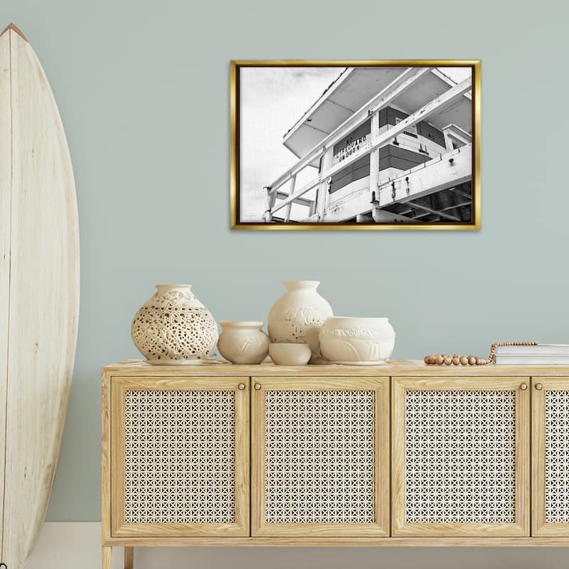 Stupell Lifeguard Building on Beach Framed Floater Canvas Wall Art Design By Seven Trees Design