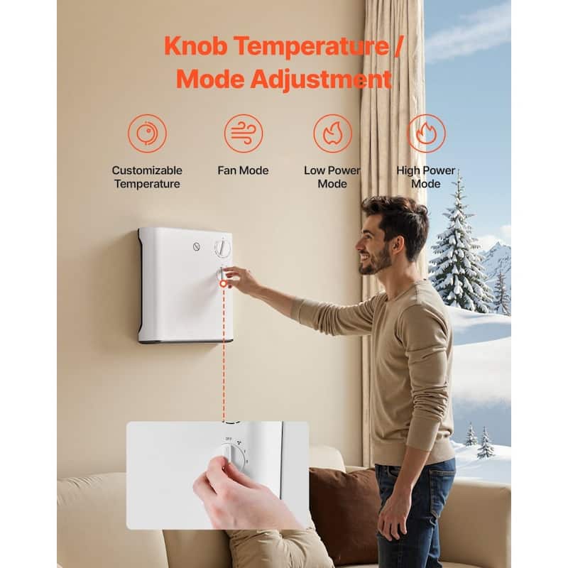 White 1500W Electric Wall Heater with Fan, Tabletop and Safety Features - 9.57 x 4.33 x 5.7 in