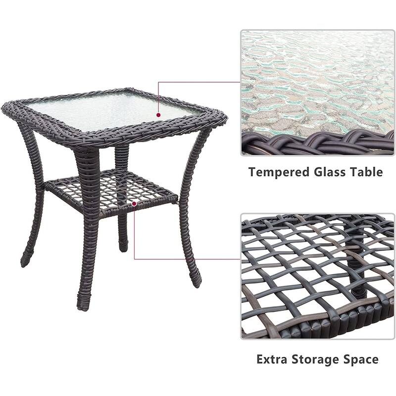 3 Pieces Outdoor Wicker Rocker Patio Bistro Set