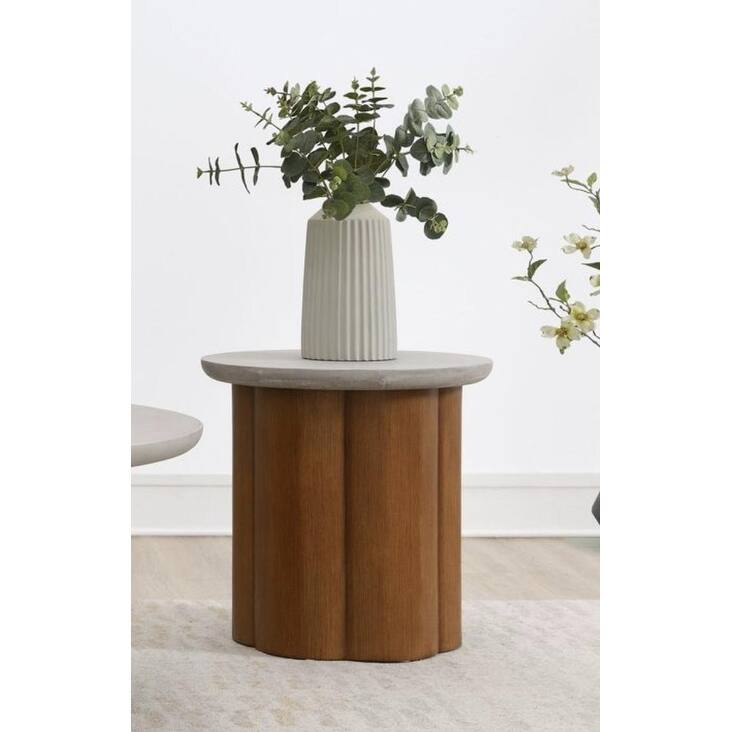 Evenlyn Faux Concrete Top & Walnut Finish End Table