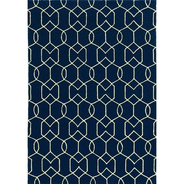 7' Navy Blue Hand Hooked Uv Treated Geometric Round Indoor Outdoor Area Rug 7' Navy Blue Hand Hooked Uv Treated Geometric Round Indoor Outdoor Area Rug