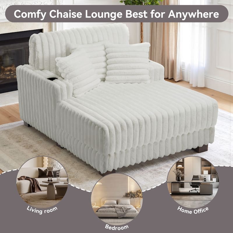 41.7" W Upholstered Plush Corduroy Chaise Lounge withe Pillows
