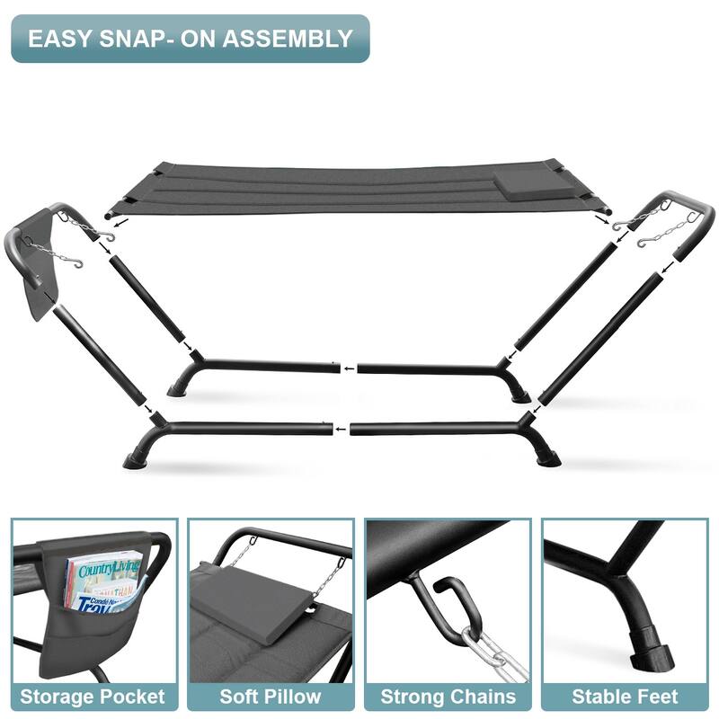 Sorbus Hammock Bed with Stand, Features Deluxe Pillow and Storage Pockets, Supports 500 Pounds