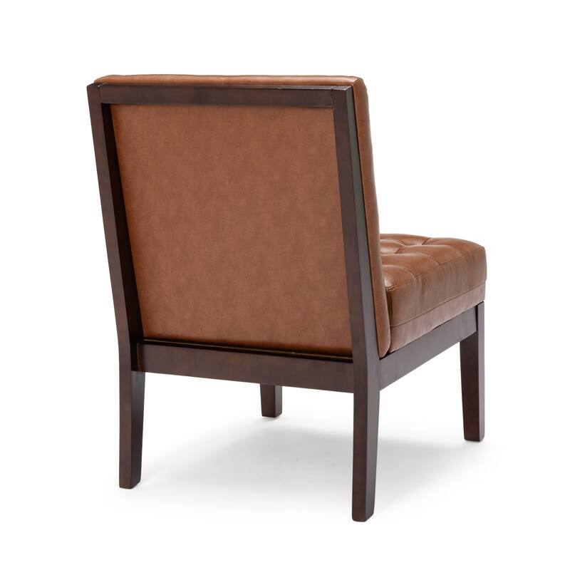 Cognac & Dark Espresso Upholstered Accent Chair - Contemporary Straight Chair with Wooden Frame