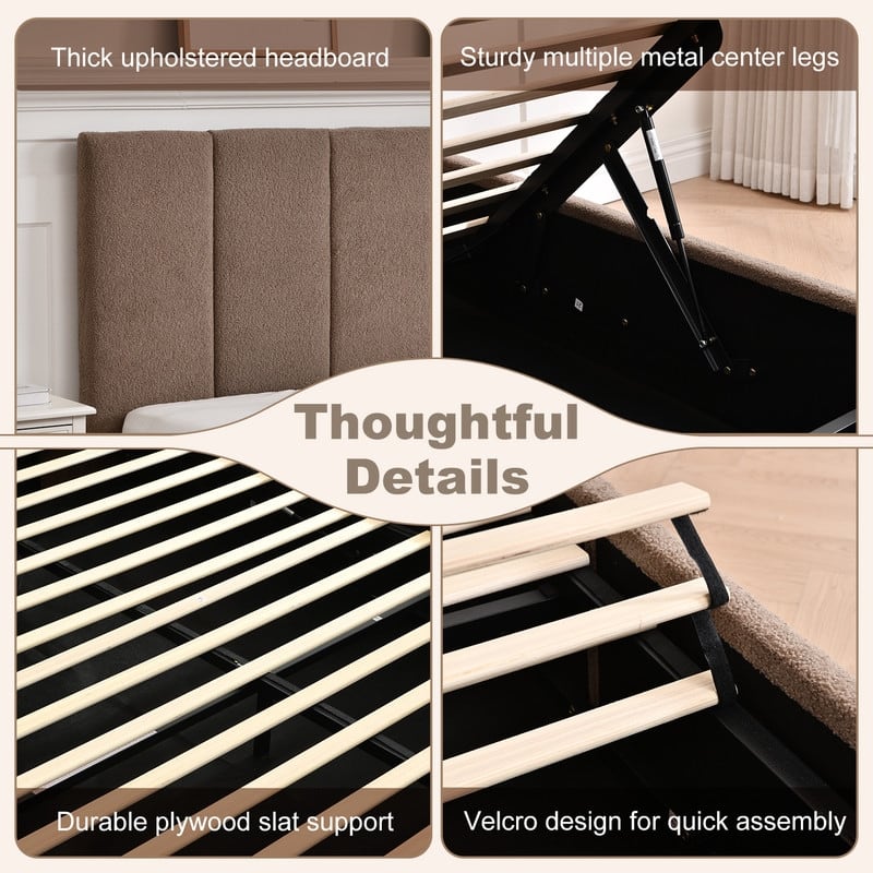 Modern Upholstered Lift-Up Storage Platform Bed with Headboard