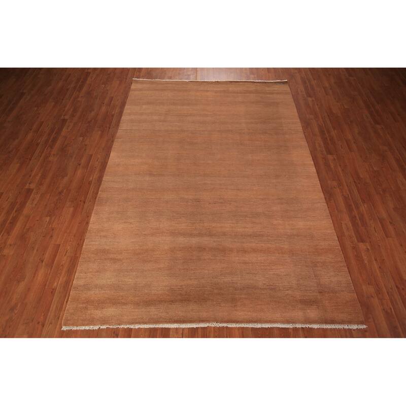 Gabbeh Modern Area Rug Handmade Brown Wool Carpet - 6'8" x 9'8"