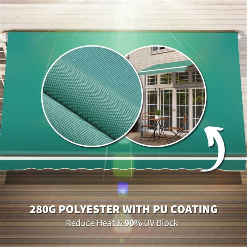 Retractable Patio Polyester Awning with Adjustable Handle and UV Rain Protection for Patio or Balcony - 116.25" W x 96.5" D
