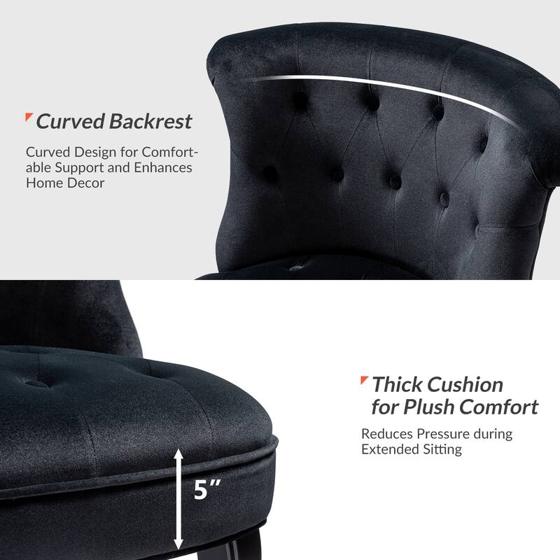 Paolino 25.1" Wide Traditional Velvet Button-tufted Back Stools with Wood Legs by HULALA HOME