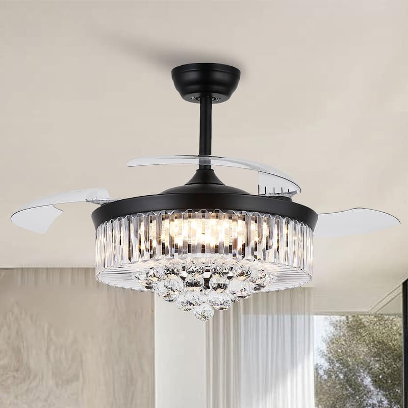Kviflon 48'' Retractable Ceiling Fan with Lights and Remote 6 Speed, 3 Light Change Retractable Blade Chandelier Ceiling Fan