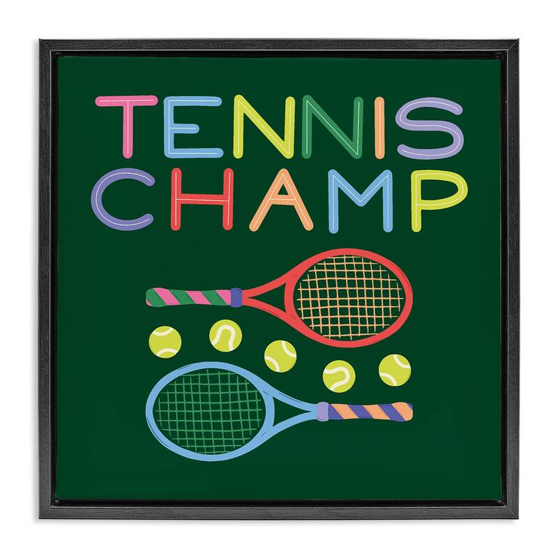 Stupell Tennis Champ Racket & Balls Framed Floater Canvas Wall Art Design By Sazerelli Designs - 18 x 18 - Black