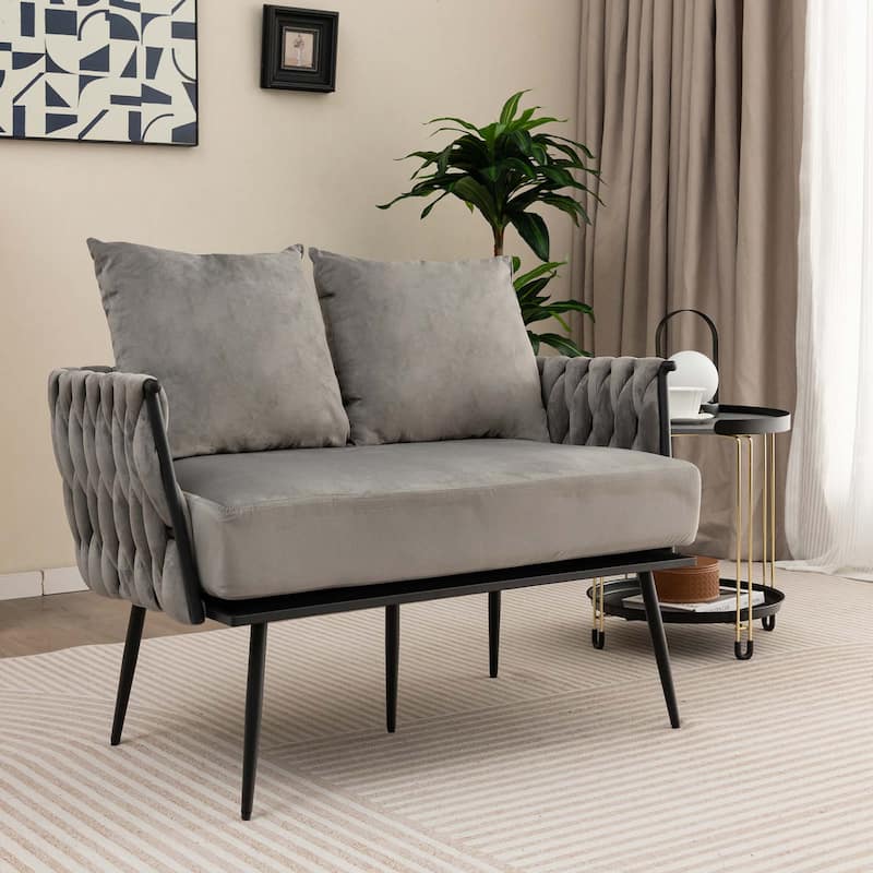 Costway Modern Loveseat Sofa Upholstered Dutch Velvet Couch with Woven - See Details
