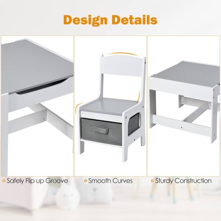 Kids Table and Chairs Set with Storage, Blackboard, and Whiteboard for Creative Drawing and Play
