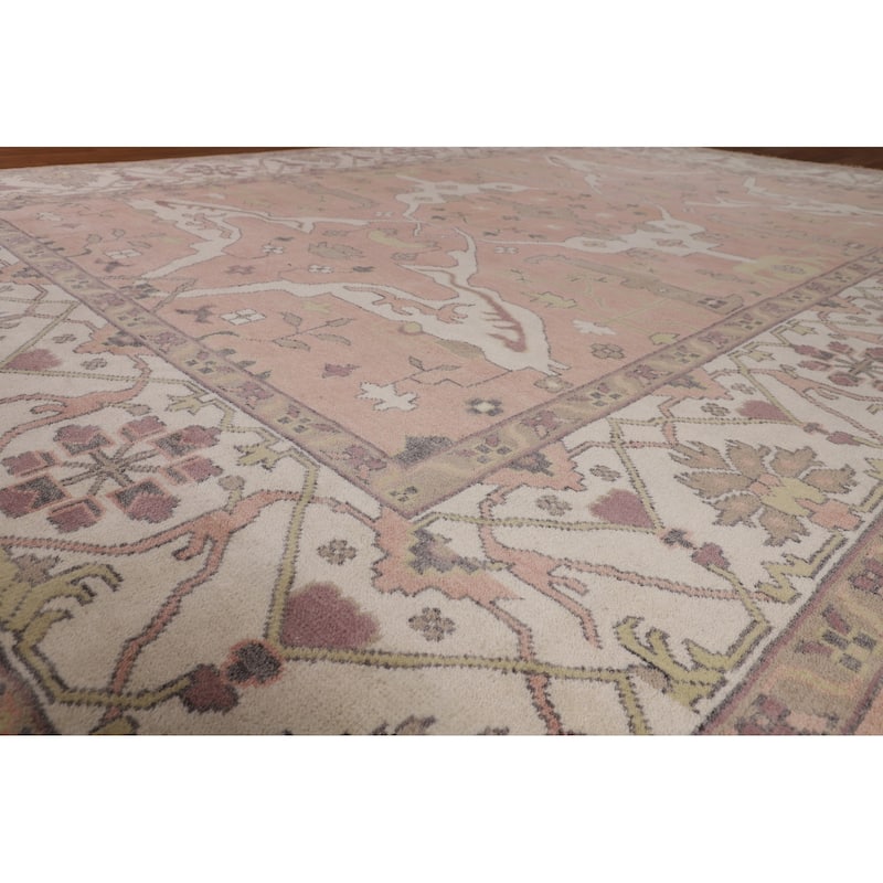Pink & Ivory Oushak Oriental Large Area Rug Hand-Knotted Wool Carpet - 10'0" x 13'9"