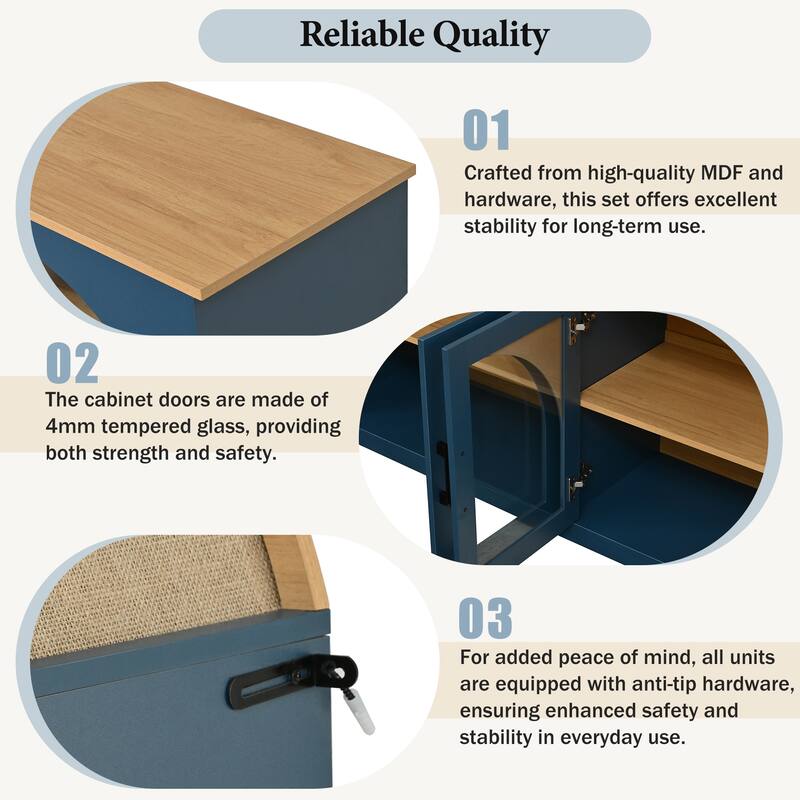 3-Piece Retro Entertainment Center for TVs up to 70", Two-Tone Farmhouse TV Stand with Sideboard & Bookshelf