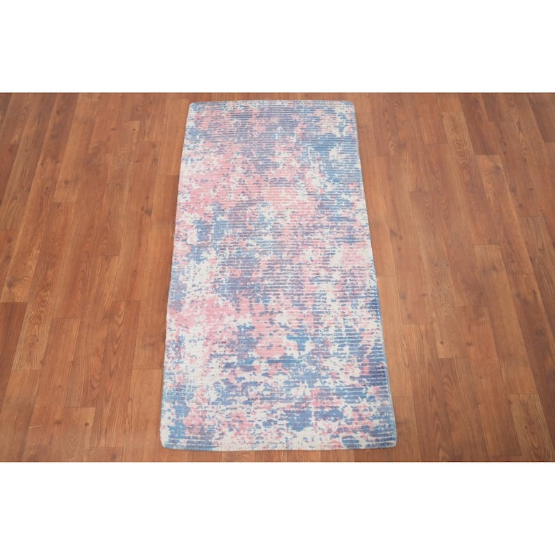 Hand Knotted Oriental Viscose Silk Carpet Modern All-Over Multi-Colored Abstract Area Rug - 4' 0'' X 2' 0''