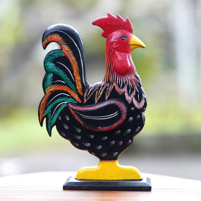 Novica Handmade Brave Rooster Wood Statuette