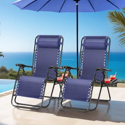 Set of 2 Zero Gravity Recliner Lounge Chairs with Cup Holders, Folding Patio Camping Beach Chairs for Outdoor Relaxation